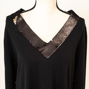 Sequin v-neck black holiday sweater Quacker Factory 1X